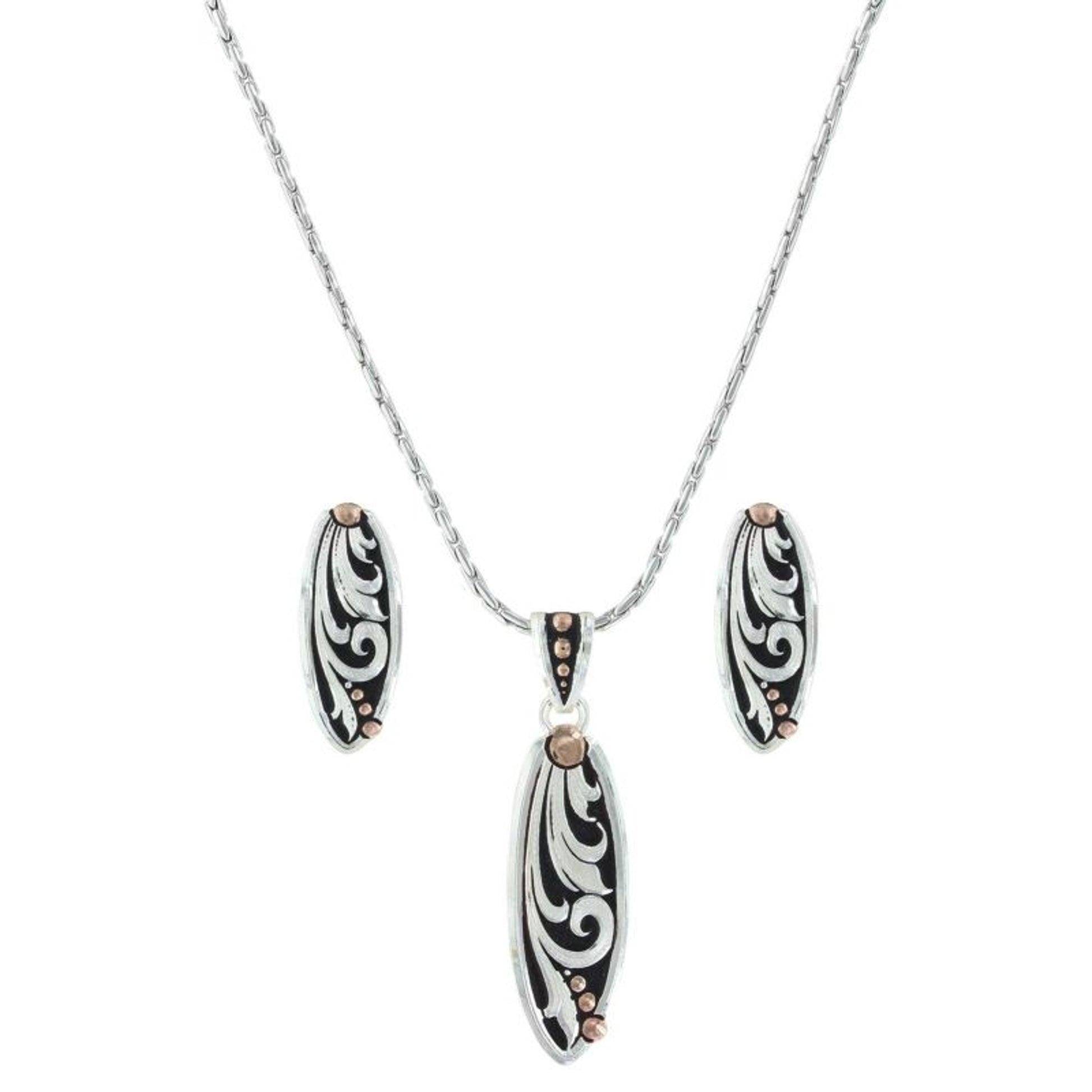 Rose Gold Leather Cut Trailing Vines Jewelry Set