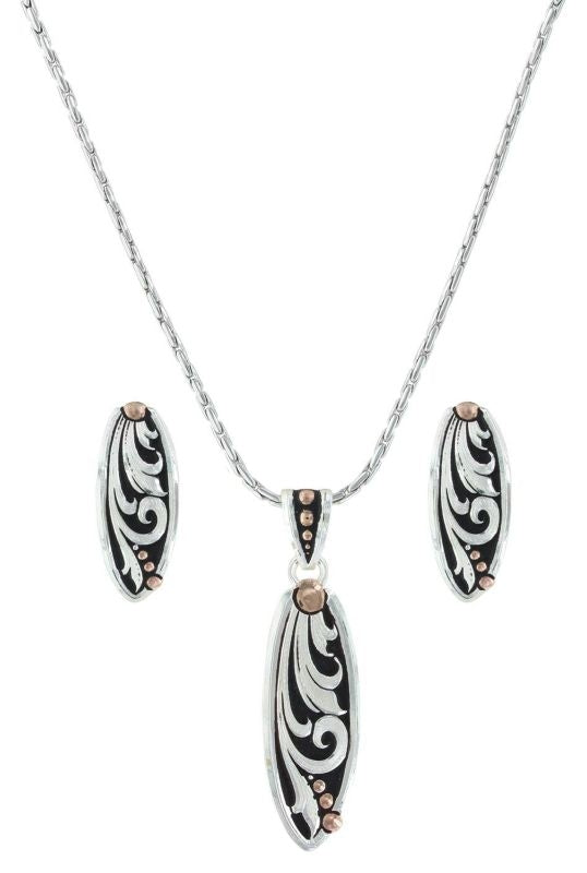Rose Gold Leather Cut Trailing Vines Jewelry Set