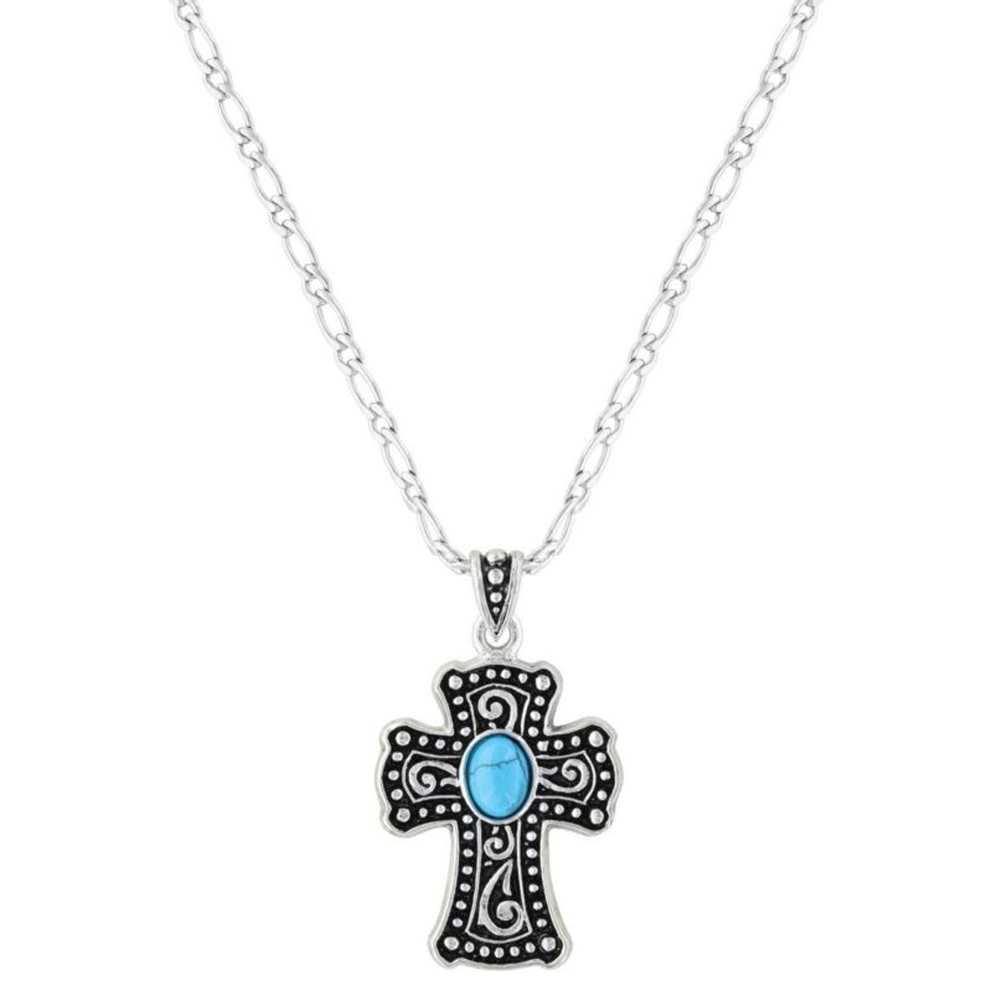 Montana Silver Turquoise Swirling Cross Necklace