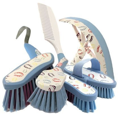 Equestria Sport HorseShoes Grooming Set Denim Blue