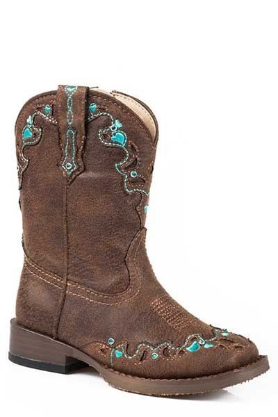 Roper Toddler Hearts Bling W SqToe Boot 5 Brn/Blu
