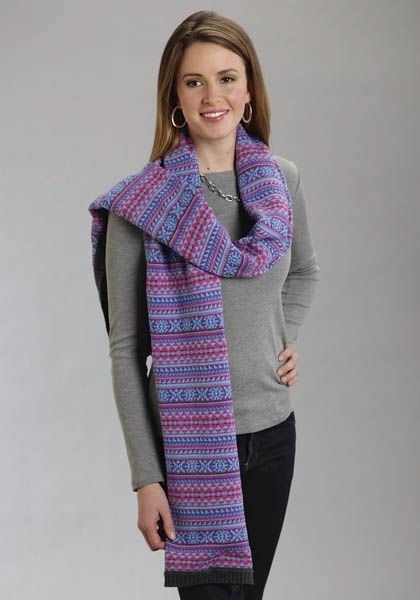 Stetson Ladies Flower Intarsia Sweater Scarf Blk