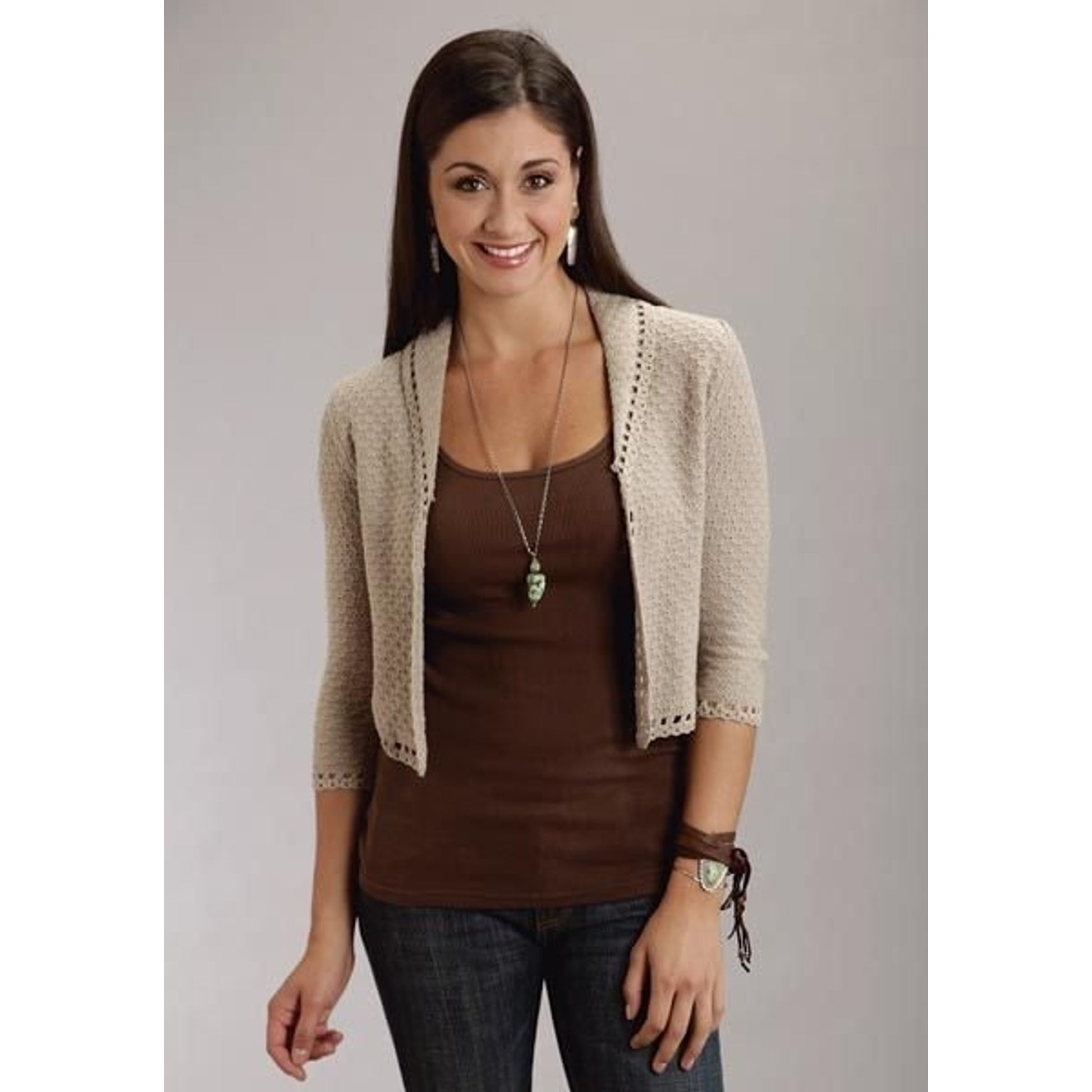 Stetson Ladies Crochet Knitted Cardigan L Wht