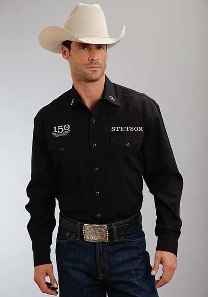 Mens 150Th Anniversay Solid Poplin LS Shirt 2X Blk