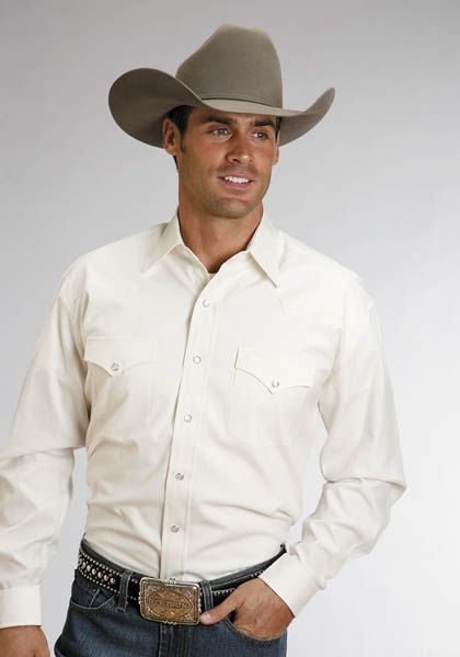 Solid Pinpoint Oxford LS Snap Shirt Small Brn