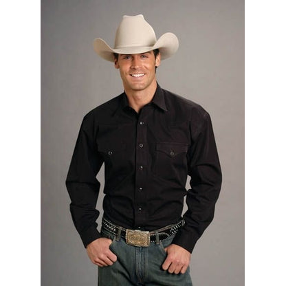 Mens Solid Poplin LS Snap Shirt