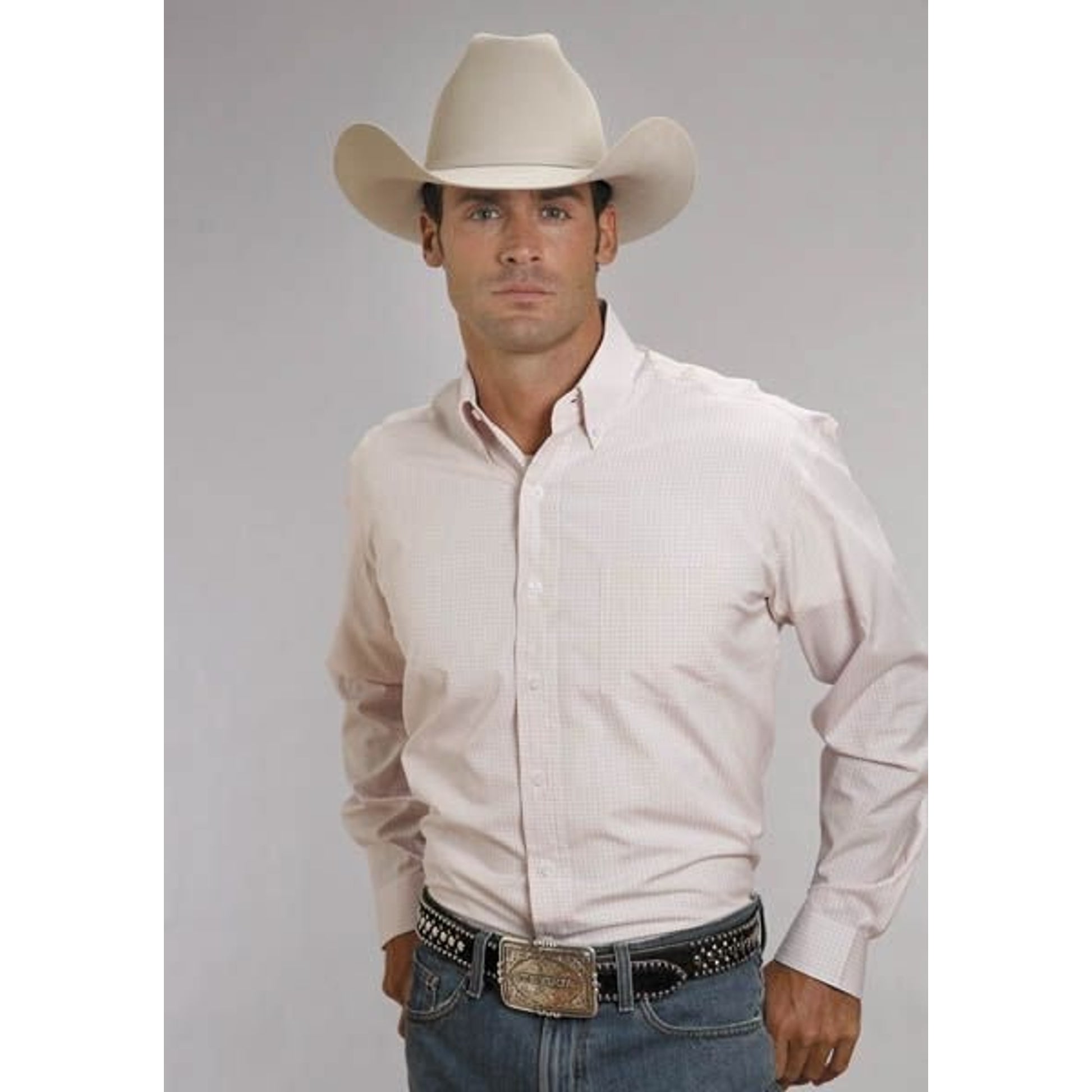 Two Stripe Check Long Sleeve Button Shirt 2X Pink