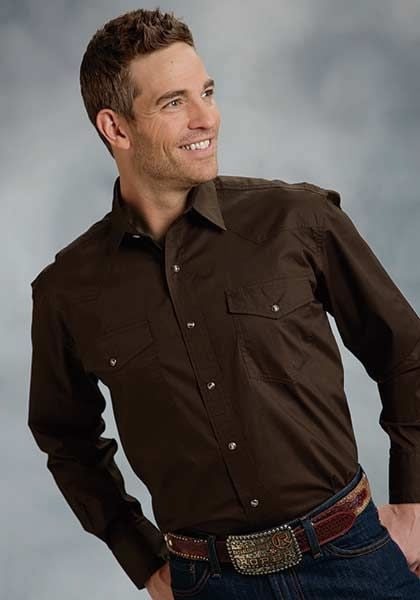 Roper Mens Amarillo Poplin Snap Shirt 2XT Brn