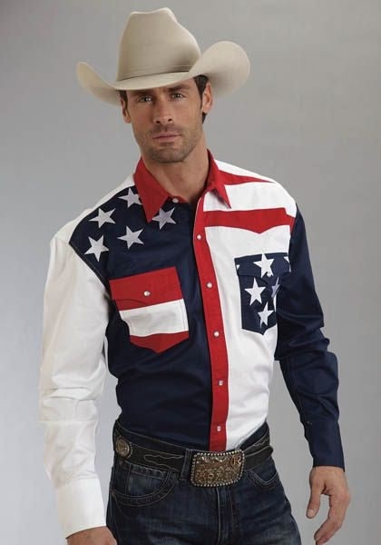 Roper Mens Americana Collection Flag SnapShirt Md