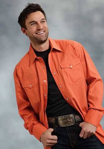 Roper Mens Poplin Two Pocket Snap Shirt 2XL Org