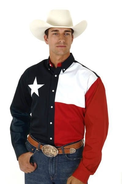 Roper Mens Texas Pieced Flag Button Shirt Lg Nat