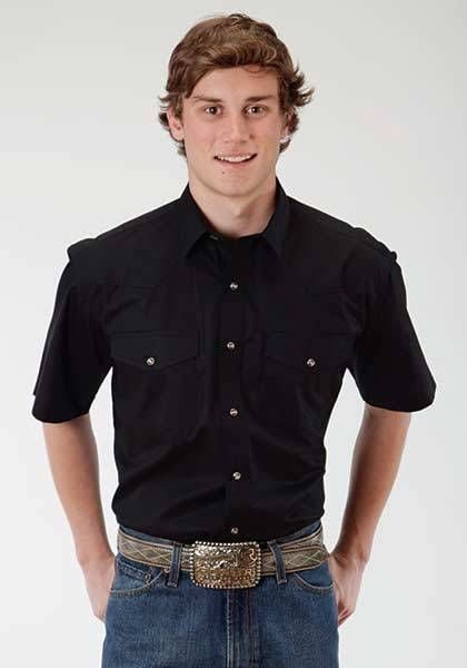 Roper Mens Solid Poplin Snap Shirt Lg Blk