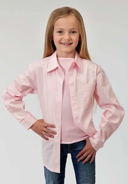 Girls Poplin LS Variegated Button Shirt L Pink