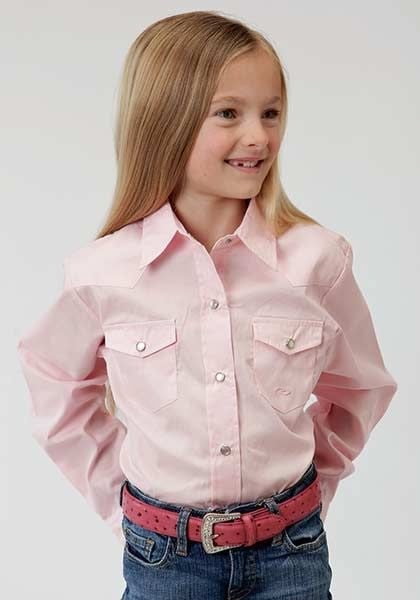 Girls Poplin LS Variegated Snap Shirt L Pink