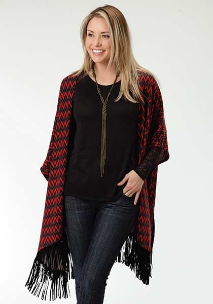 Roper Ladies Chevron Sweater JerseyPoncho ML Red