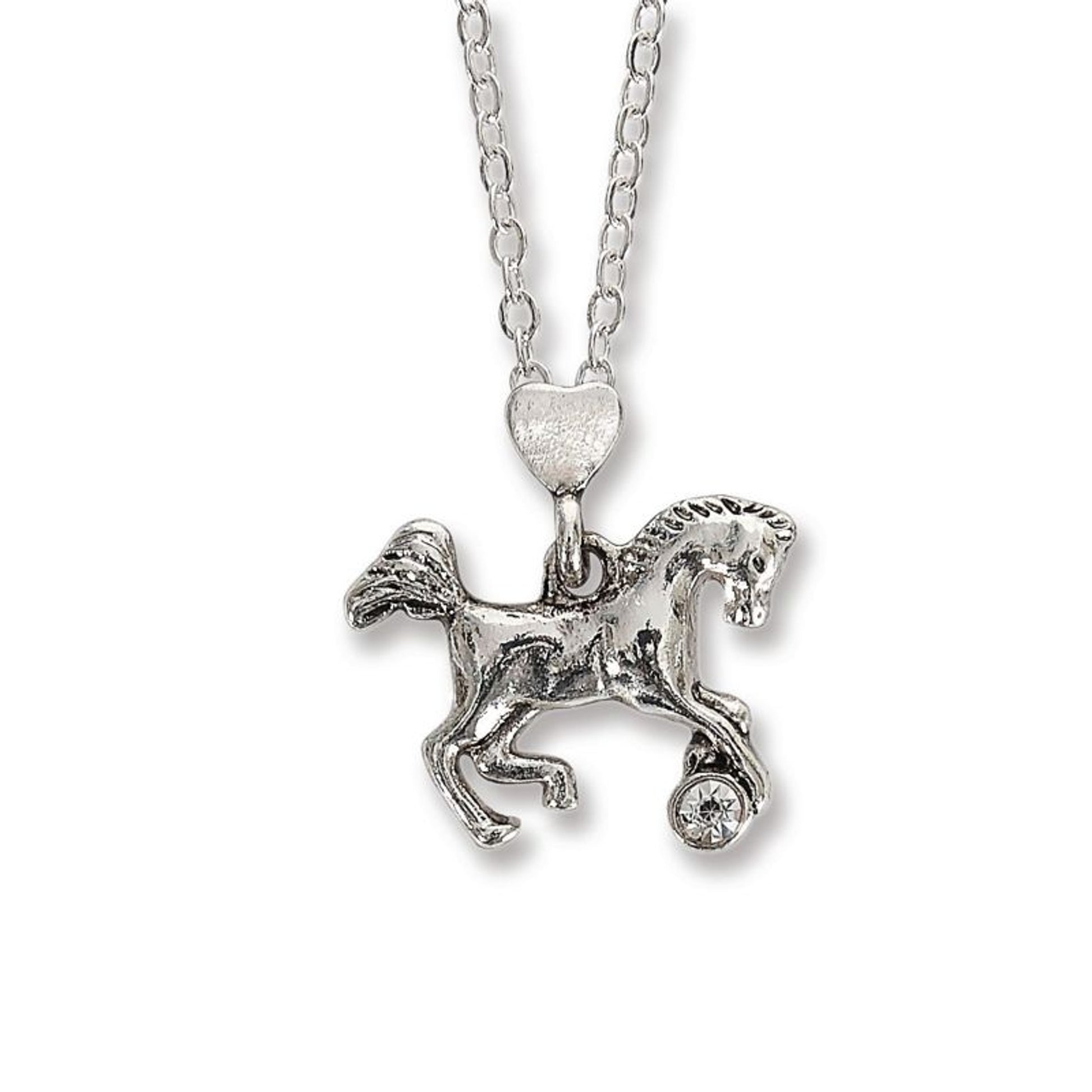 Pink Horse Box/Single Clear Stone NecklaceBk/Wh