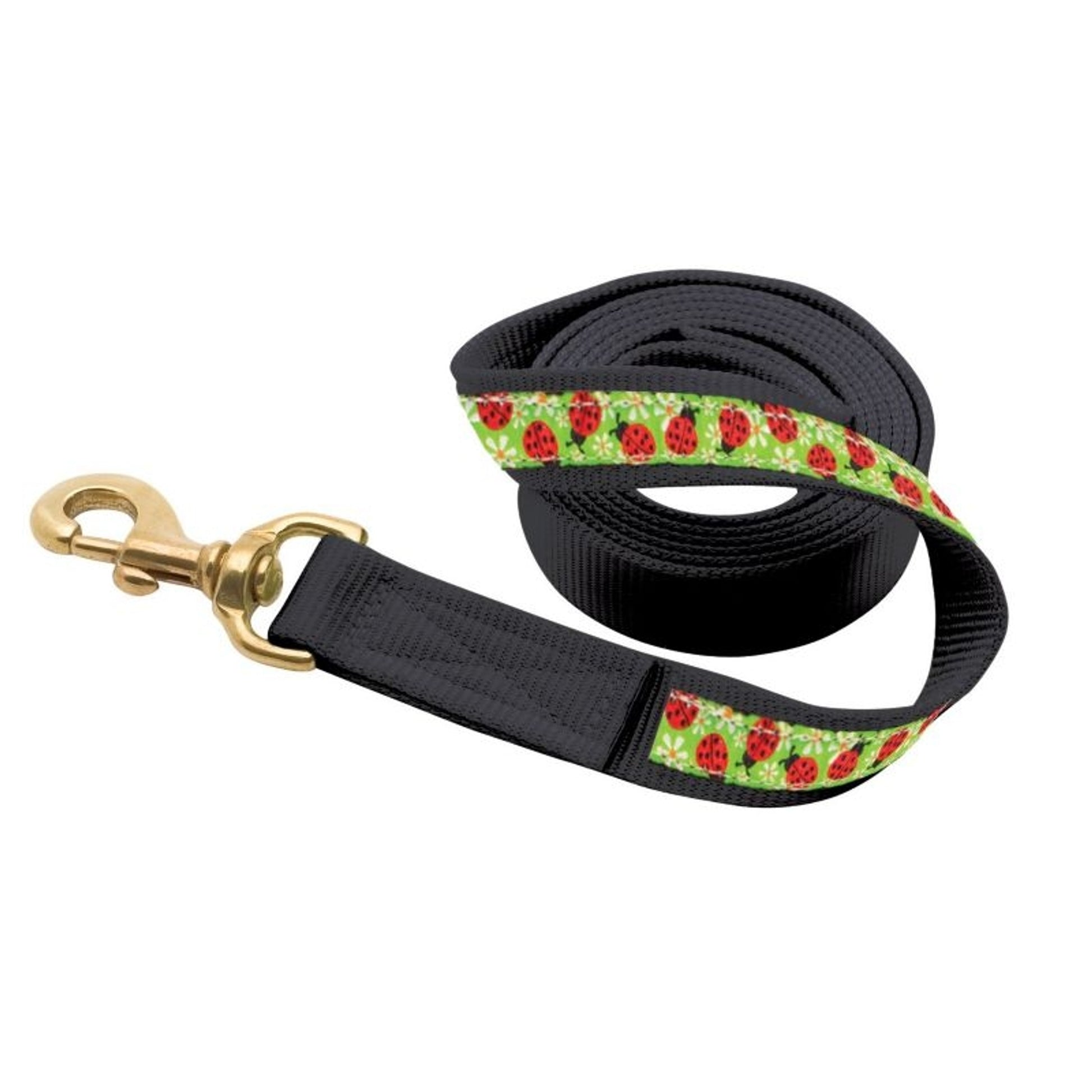 Perris Nylon Ribbon Lead/Snap - Ladybugs 6ft Brn