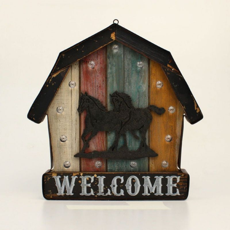 Western Moments Barn Horse Welcome Led SignBk/Wh
