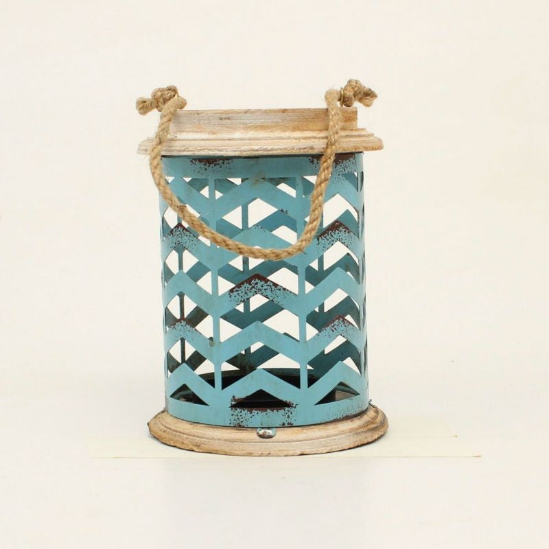 Distressed Metal Chevron Candle HolderTurq