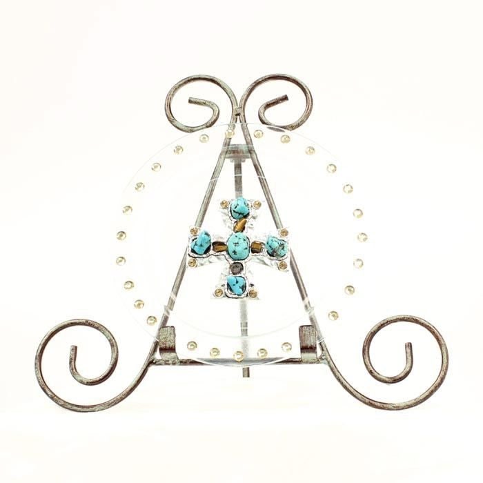 Western Moments Maltese Cross Plate And EaselTurq