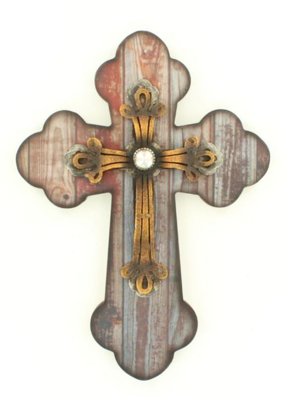 WestMoments Metal Center Distressed Wooded Cross