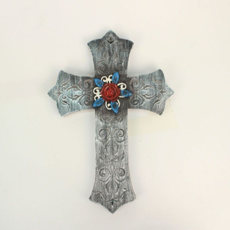 WestMoments Metal Resin Flower Cross Wall Hanging