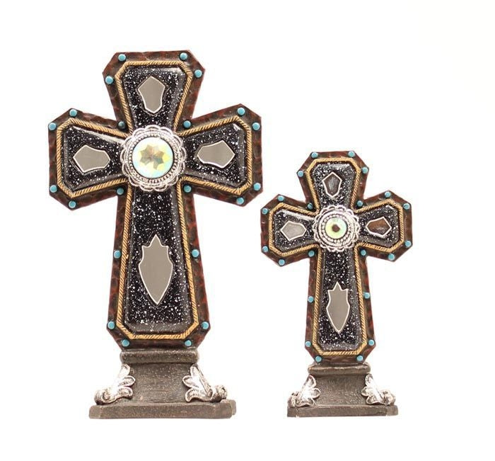 Western Moments Mirror Accent Table Cross SetTurq
