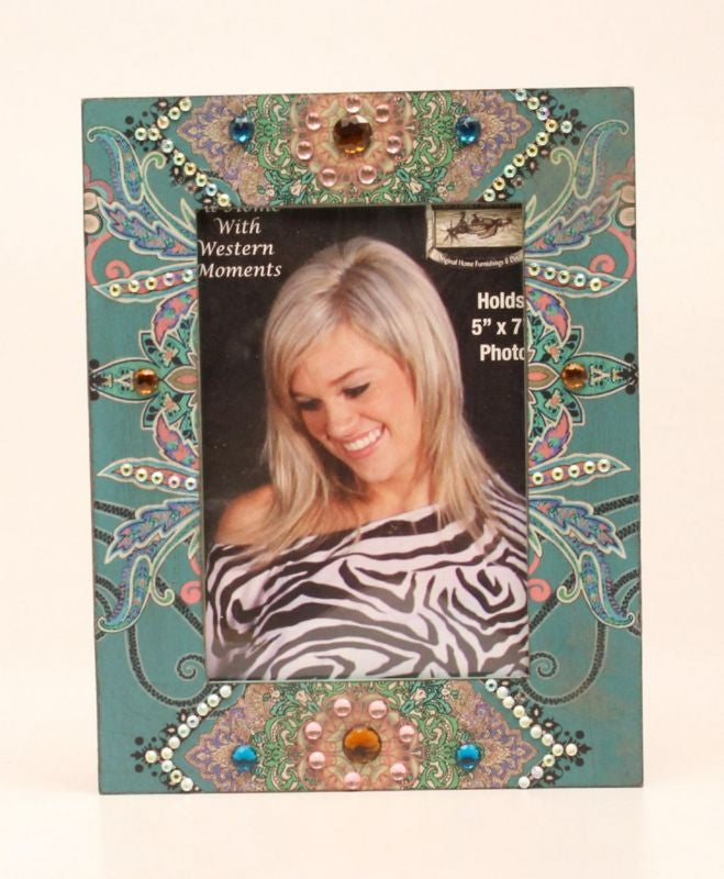 Western Moments Paisley Blinged Frame 5 X 7 Turq