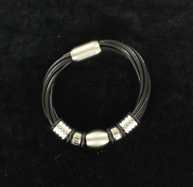 Twister Four Strand Silver Bead BraceletBk/Wh