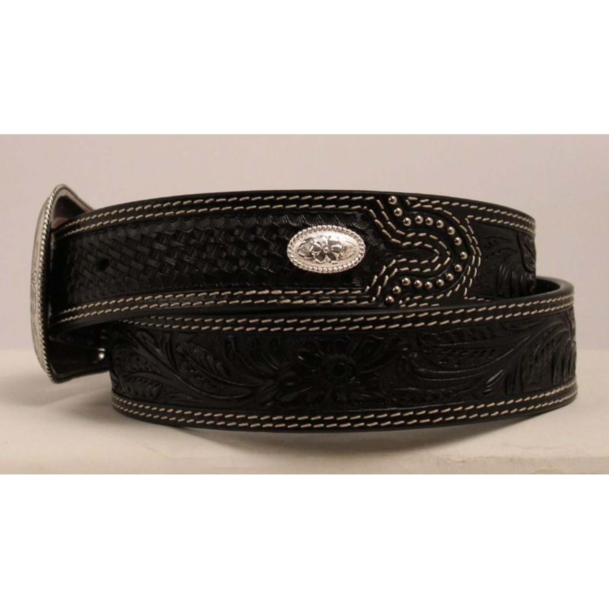 Nocona Mens 1 1/2 Basket/Floral Emboss Belt 32 Blk