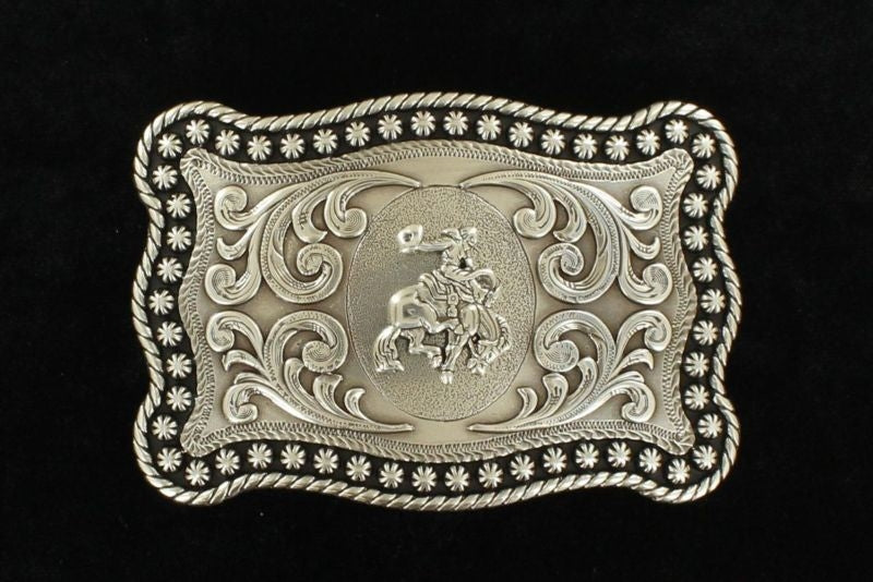 Nocona Mens Rect Berry Saddle Bronco Rodeo Buckle