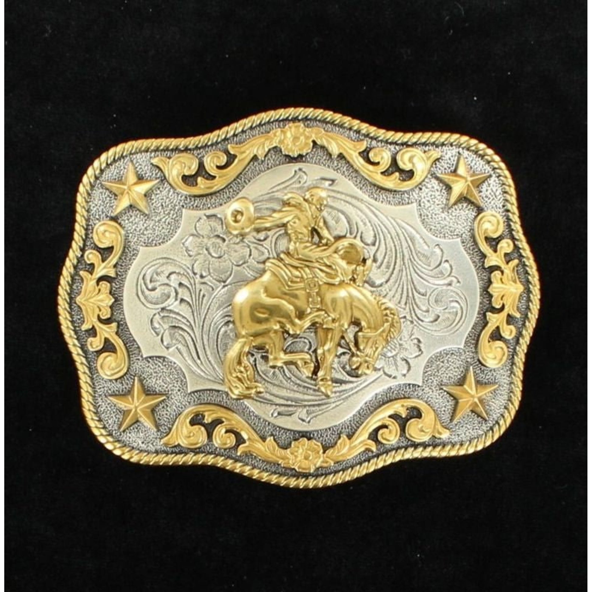 Nocona Mens Rect Rope Saddle Bronc 2 Tone Buckle