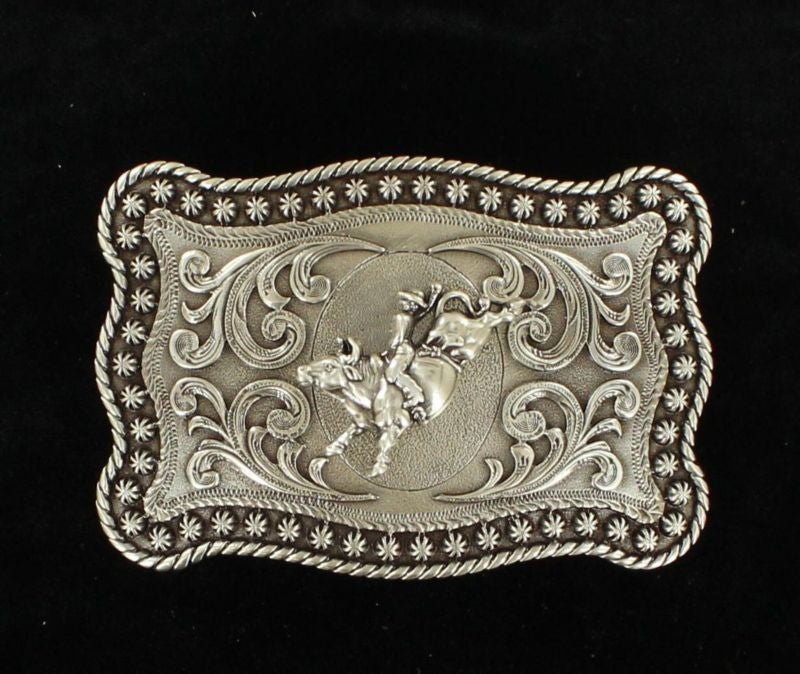 Nocona Rect Berry Nailhead Bull Rider Buckle