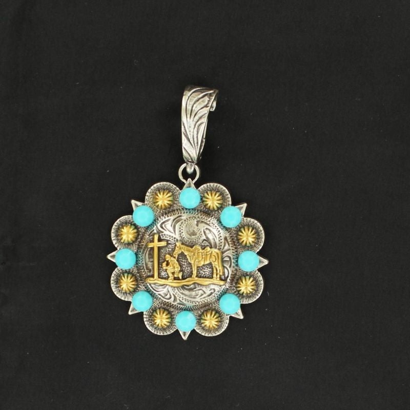 Blazin Roxx Cowboy Prayer Concho PendantTurquoise