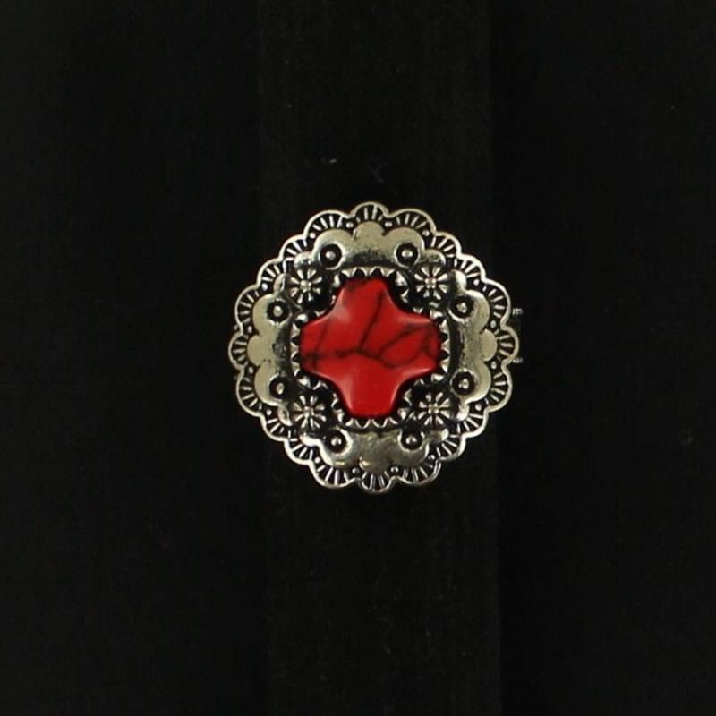 Blazin Roxx Engraved Round Cross RingRed