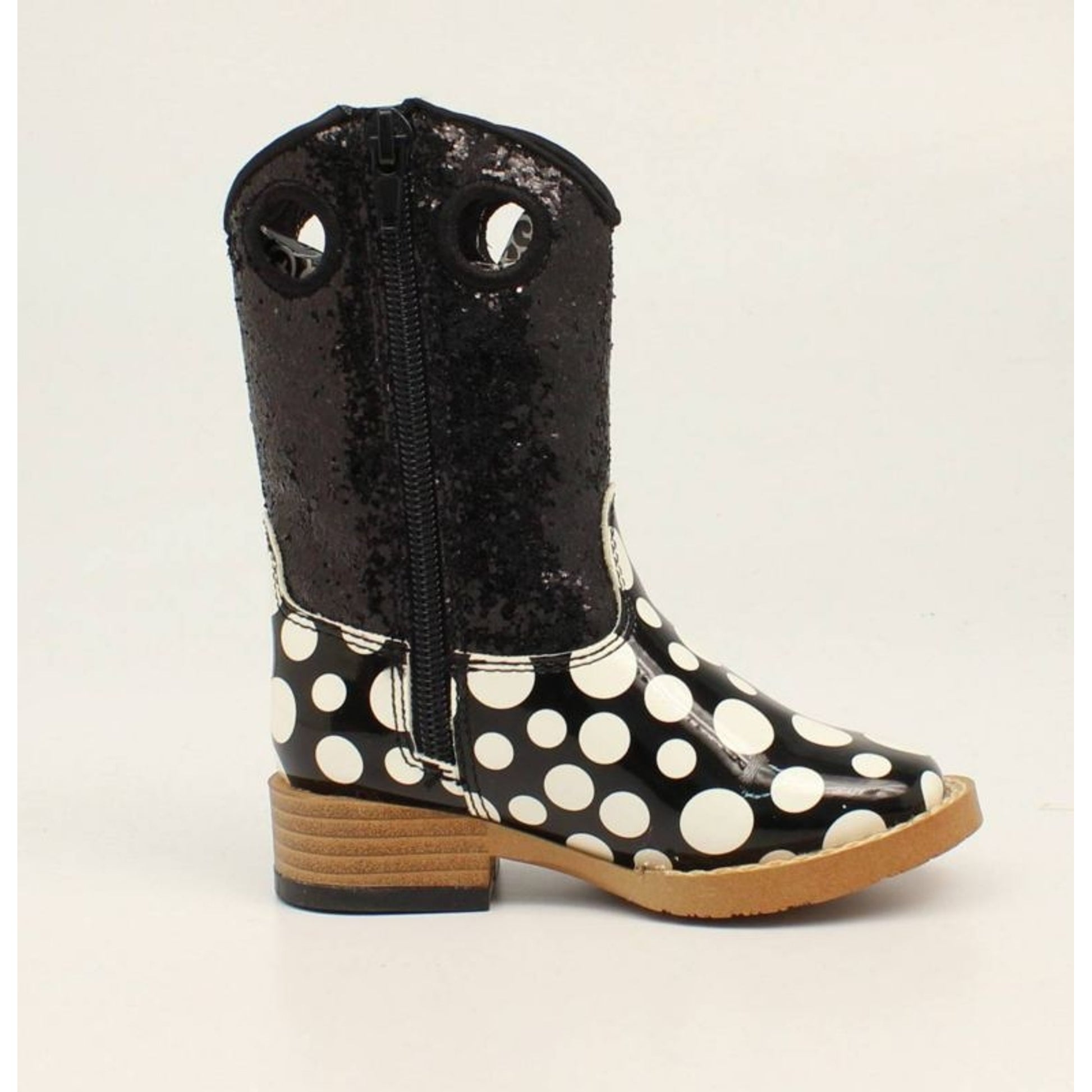 Girls Pearl Polka Dot Glitter Zip West Boot 8.5 Bk