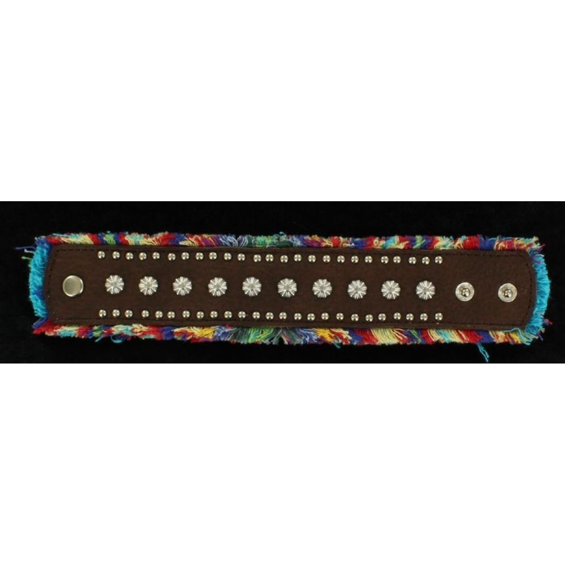 Leather Studded Multi Color Fringe CuffBk/Wh