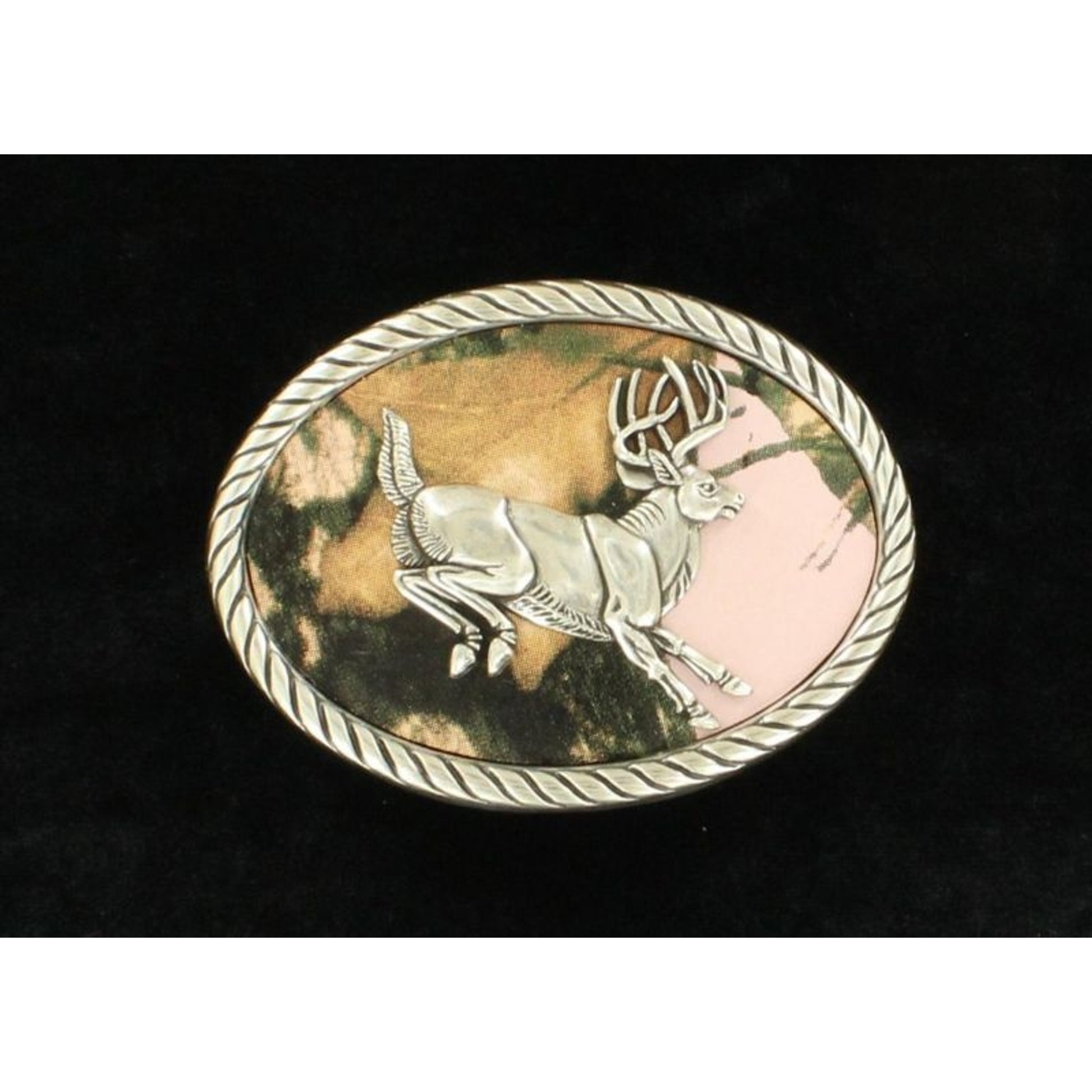 Blazin Roxx Mossy Oak Jumping Buck Oval Buckle Pnk