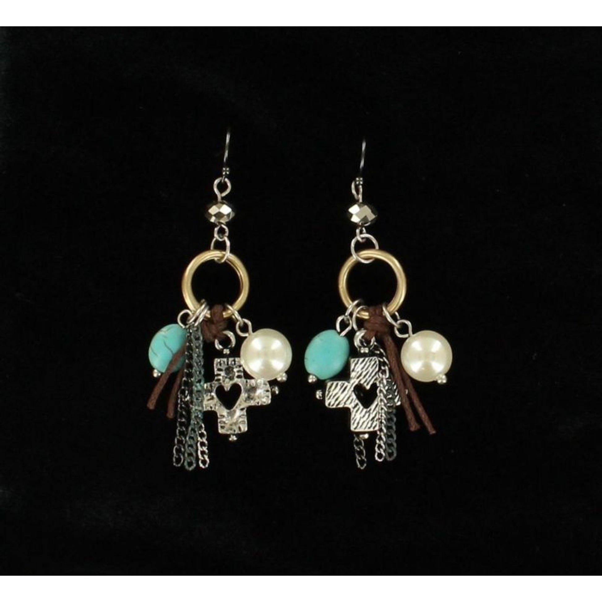 Multi Drop Cross And Beads Fishhook EarringsBk/Wh