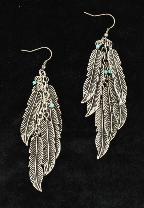 Blazin Roxx Multi Feathers Dangle EarringsBk/Wh