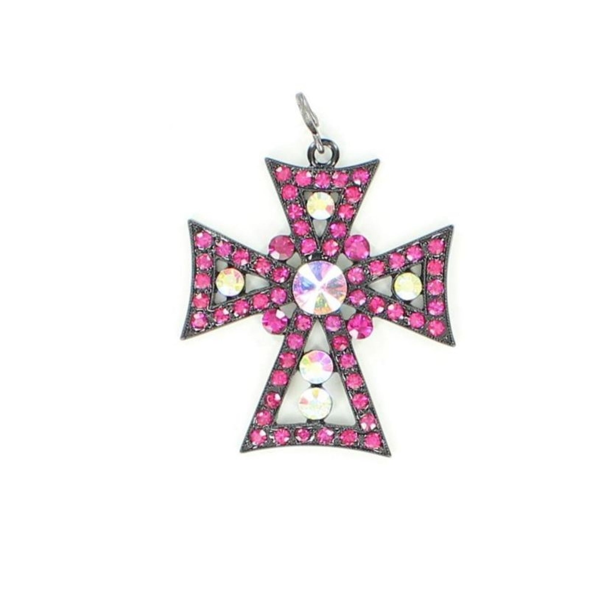 Multi Rhinestone Colored Cross PendantBk/Wh