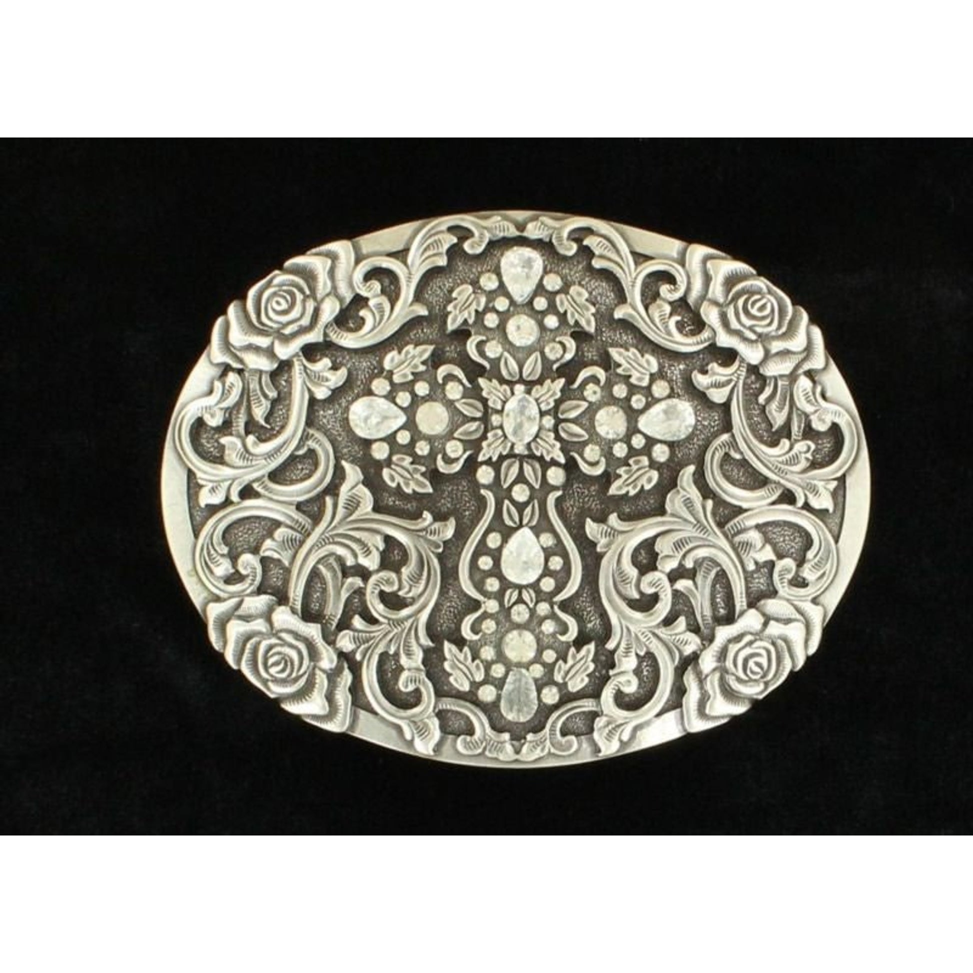 Blazin Roxx Oval Rhinestone Cross Floral Buckle