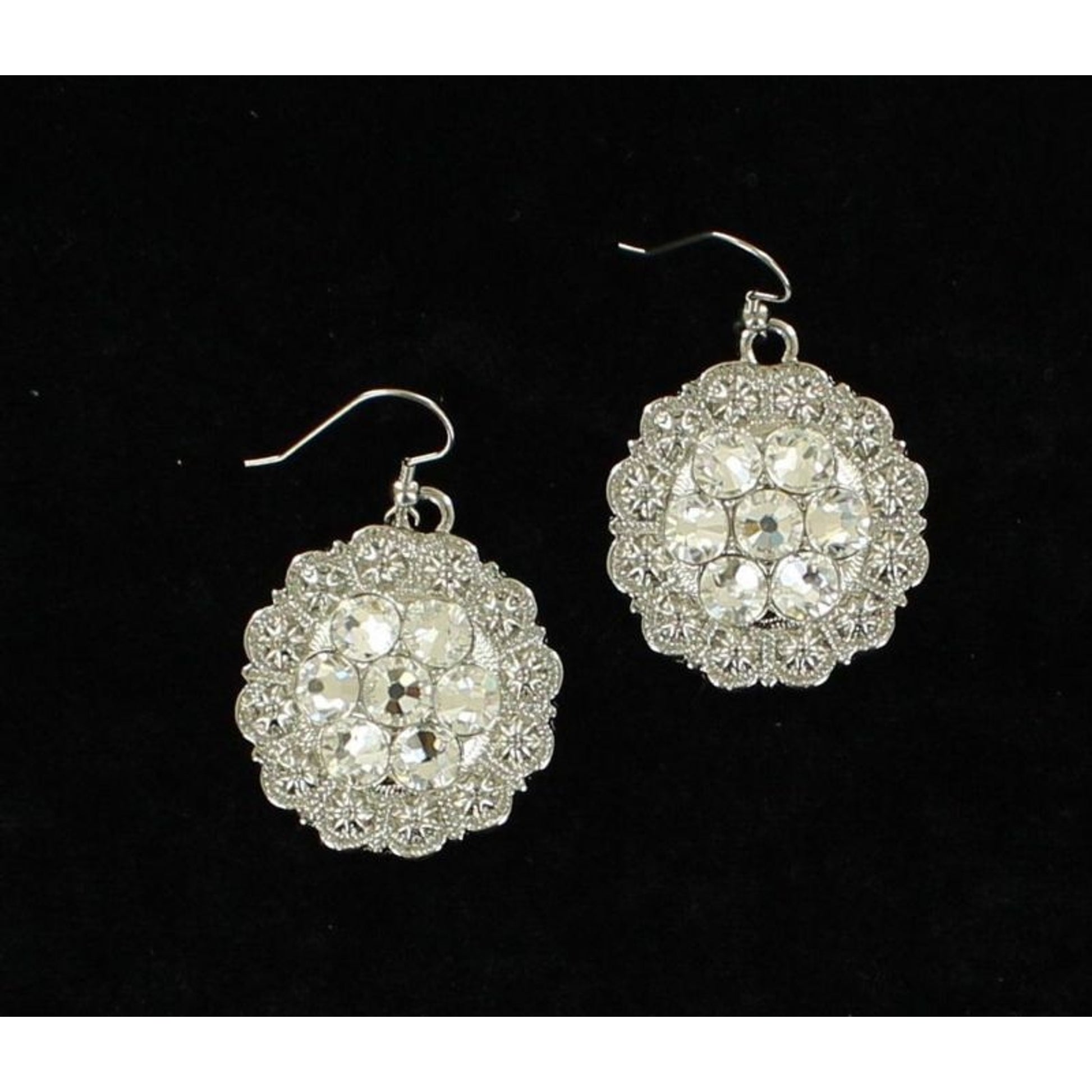 Round Drop Center Stones EarringsBk/Wh