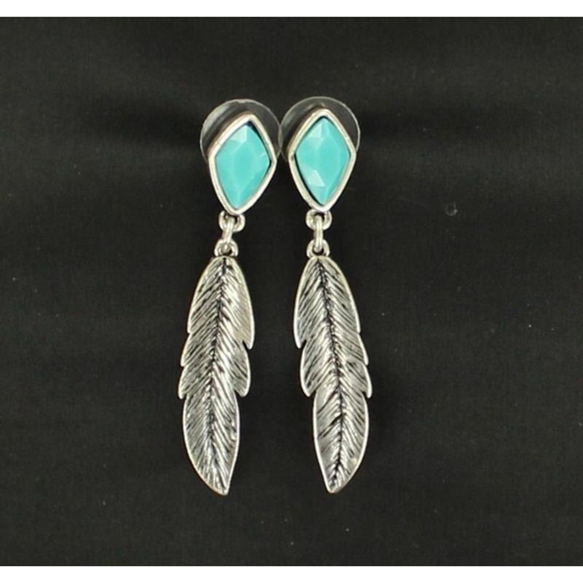 BlazinRoxx Single Feather Drop Post EarringsBk/Wh