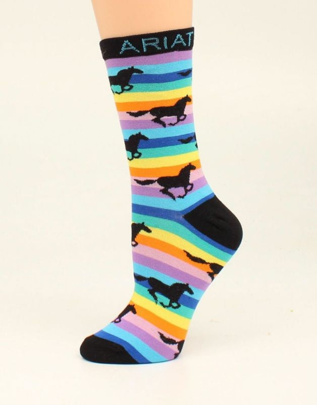Ariat Girls Rainbow Stripe Horse Otc Socks Multi