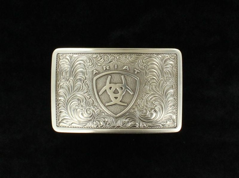 Rect Smooth Edge Filigree Logo Buckle 3 3/8x2 1/8