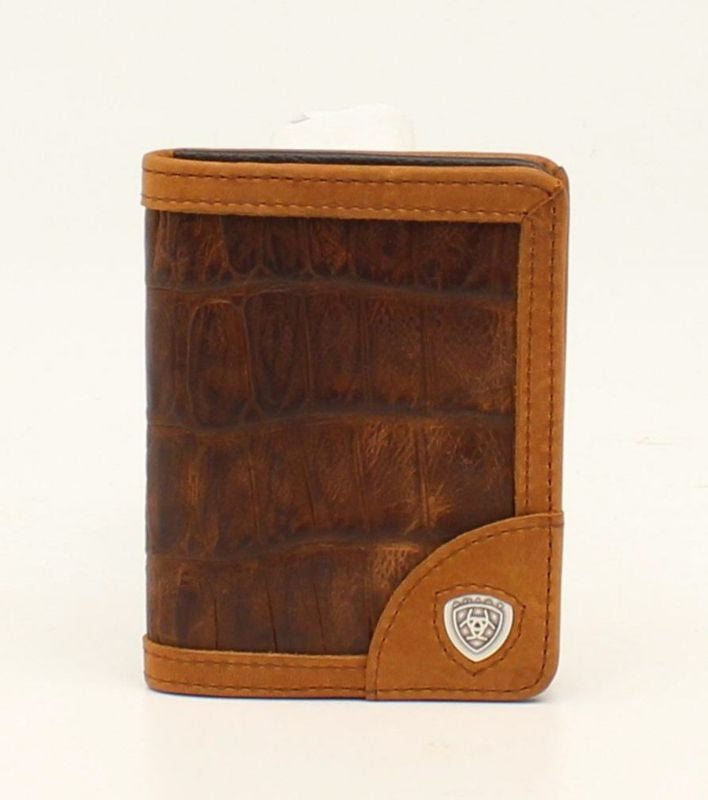 Mens Croco Bifold Flip Corner Shield WalletBrn
