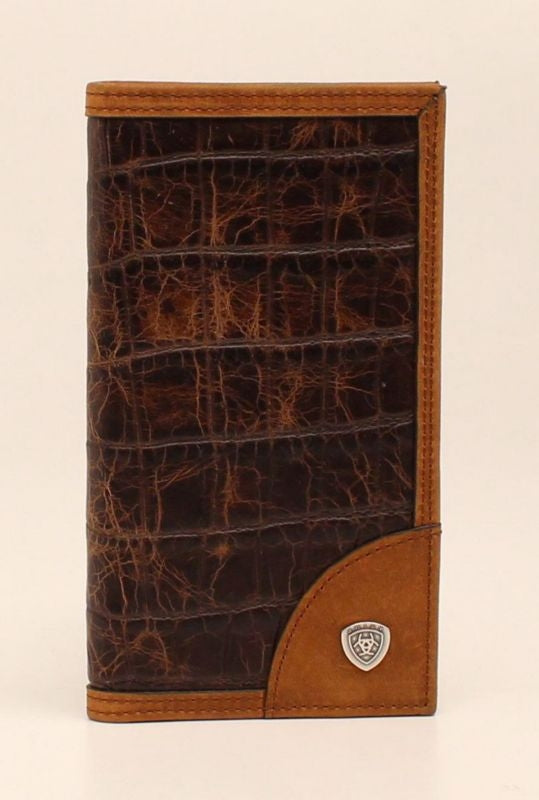 Mens Croco Rodeo Corner Shield Concho WalletBrn