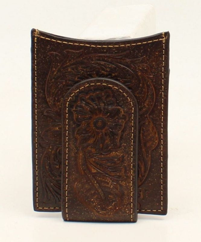 Ariat Mens Money Clip Floral Embossed WalletBrown