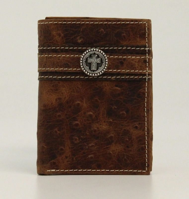 Ostrich Trifold Small Round Cross Conch WalletBrn